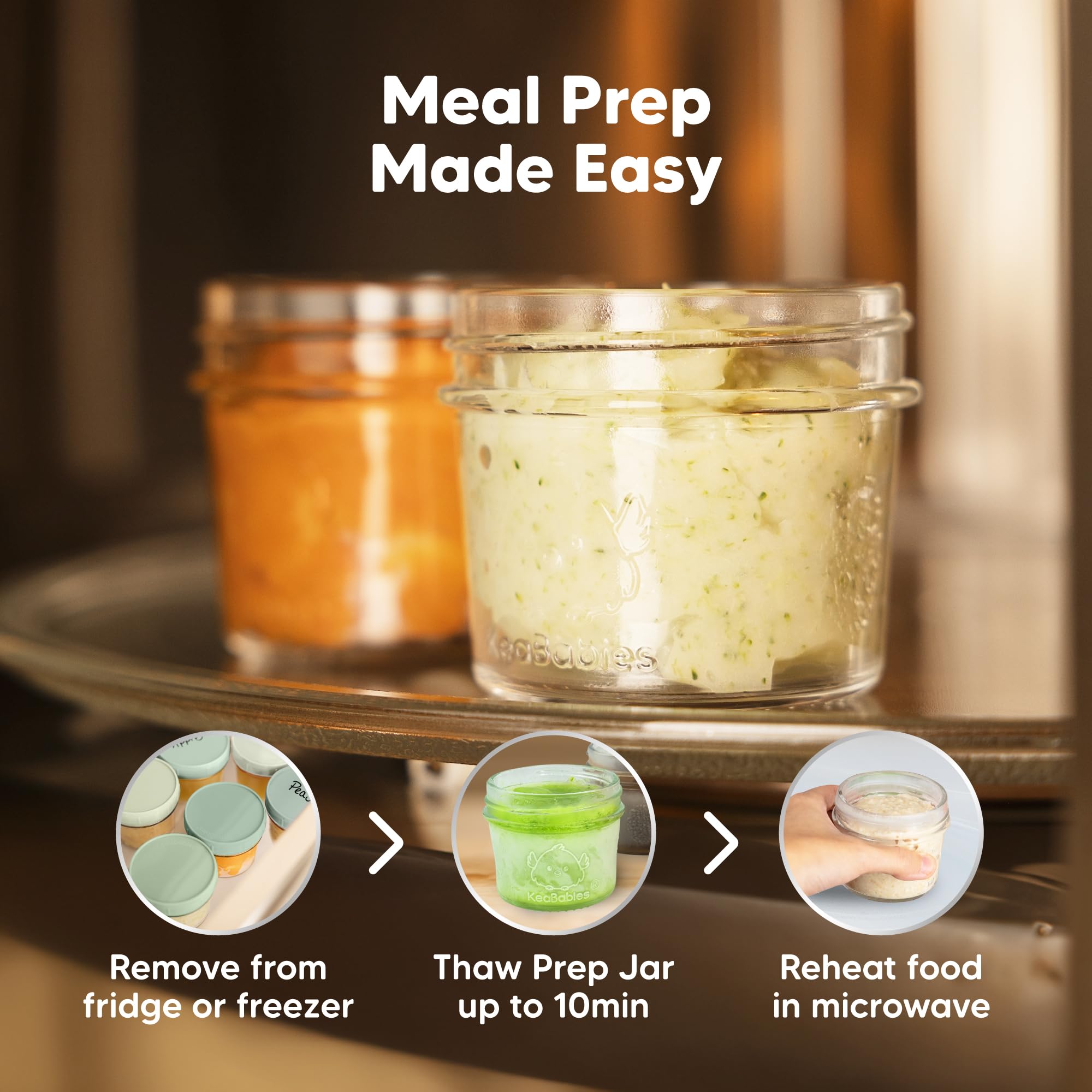 KeaBabies 12pk 4oz Glass Baby Food Containers with Lids, Leak-Proof (Sage)