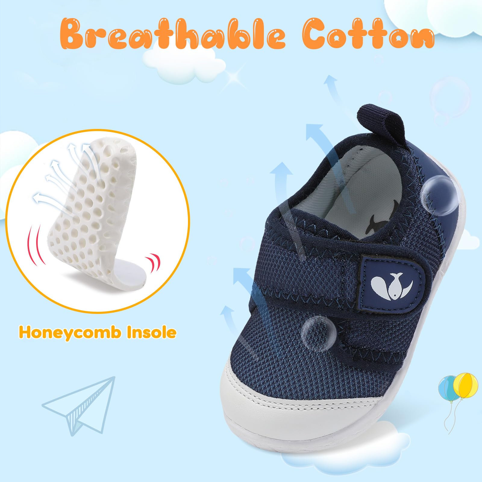 FEETCITY Infant First Walking Shoes Unisex Baby Shoes Boys Girls Sneakers Slip On Toddler Casual Sneaker Crib Shoe Navy