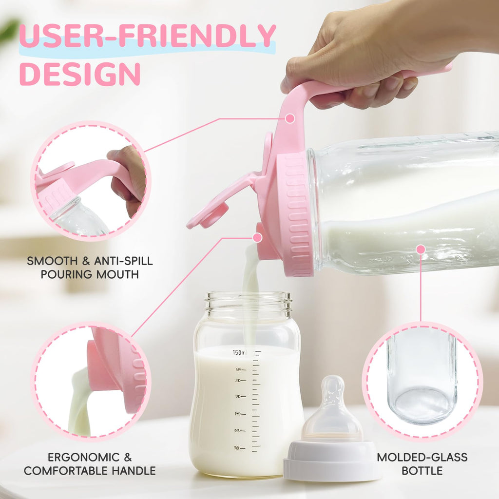 2 PACK Breast Milk Pitcher 32OZ Glass Breastmilk Pitcher with Lids(Pink)