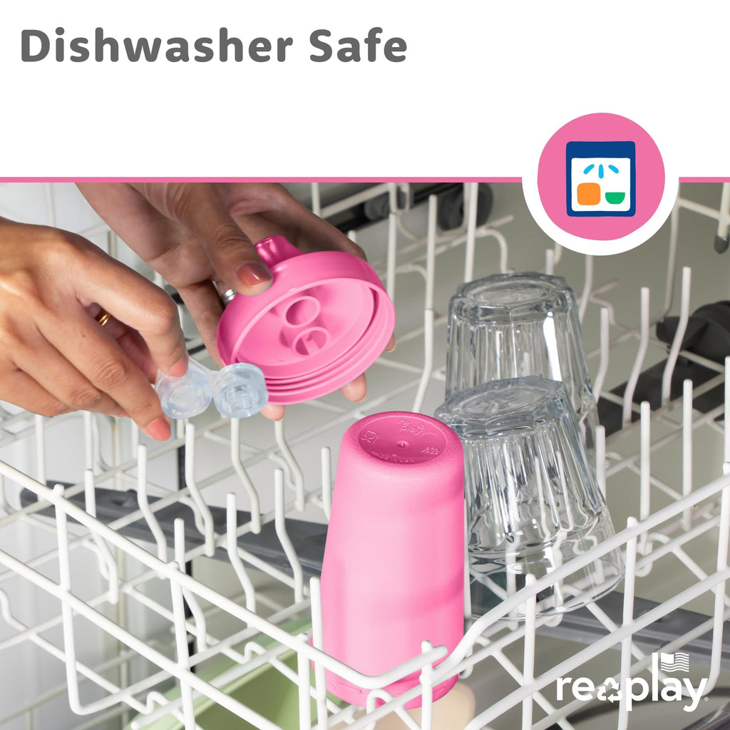 Re-Play Spill-Proof Sippy Cups for Toddlers - Kids Reusable 10 Oz Set of 4, Dishwasher & Microwave Safe, Made in USA, Tulip