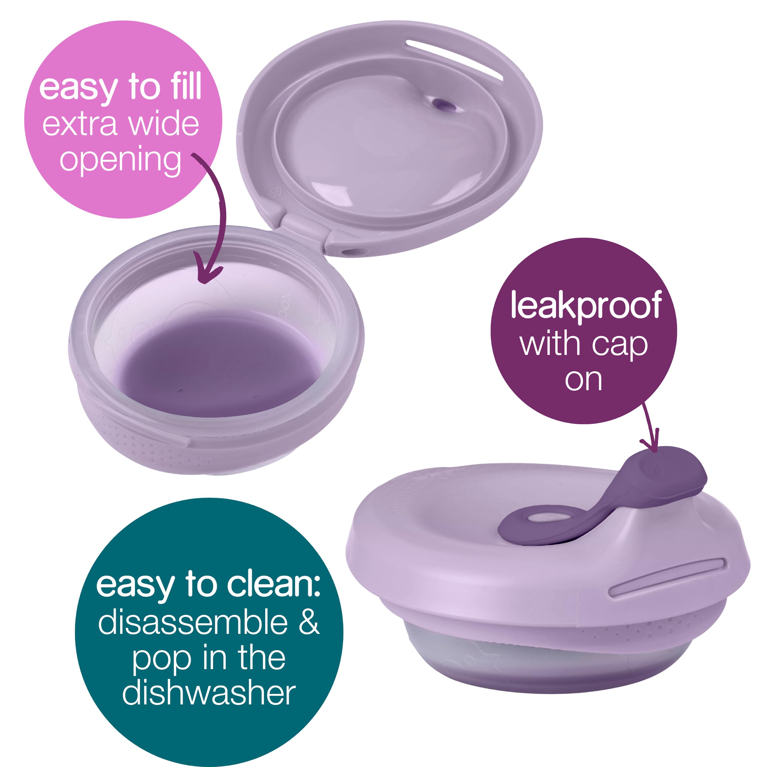 b.box Fill + Feed (Peony) | Reusable Baby Food Pouch | For Babies & Toddlers 4m+ | Silicone/Nylon Pouch, BPA-Free Lid | Dishwasher & Microwave Safe | 110mL (3.7oz, ½ Cup) Capacity