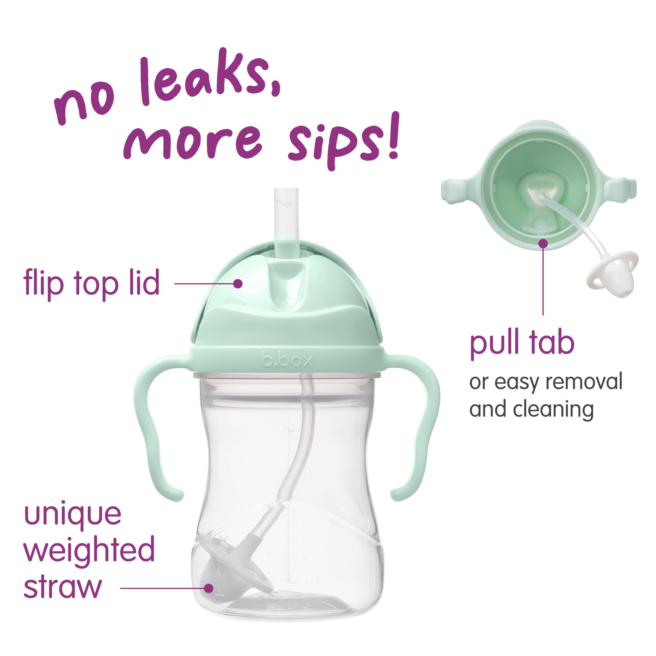 b.box Sippy Cup with Weighted Straw, Toddler Straw Cup, Spill Proof, 8oz