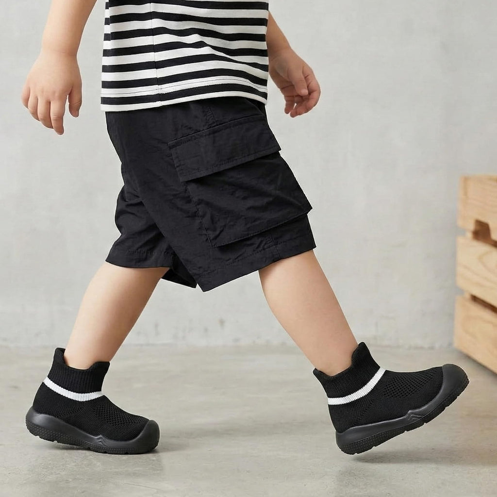 MORENDL Toddler Sock Shoes Baby Walking Shoes Infant Slippers Boys & Girls Non-Slip Sneakers Pure Black