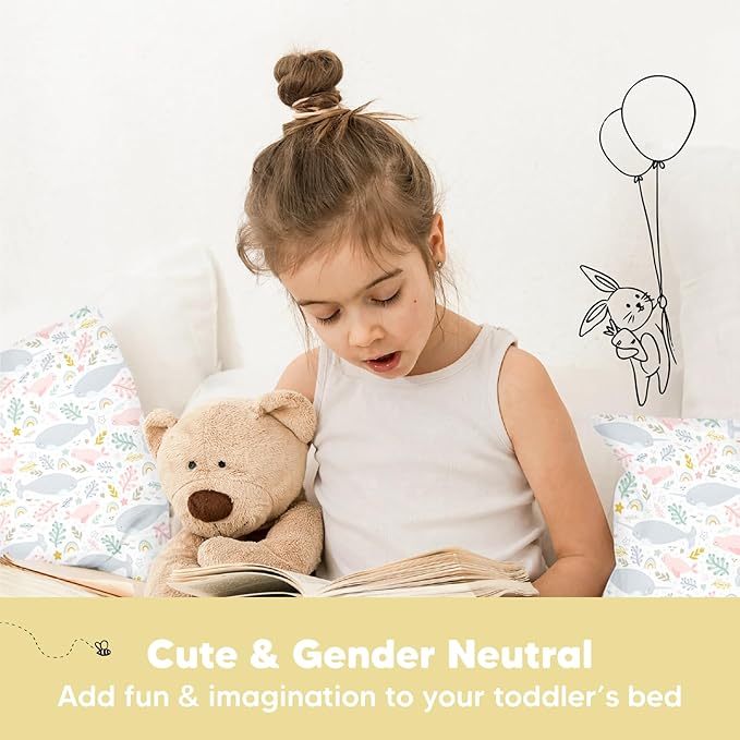 KeaBabies Toddler Pillow with Pillowcase, Jumbo 14X20 - Soft Organic Cotton Toddler Pillows for Sleeping - Machine Washable - Perfect for Travel, Toddler Bed Set (Narwhal)