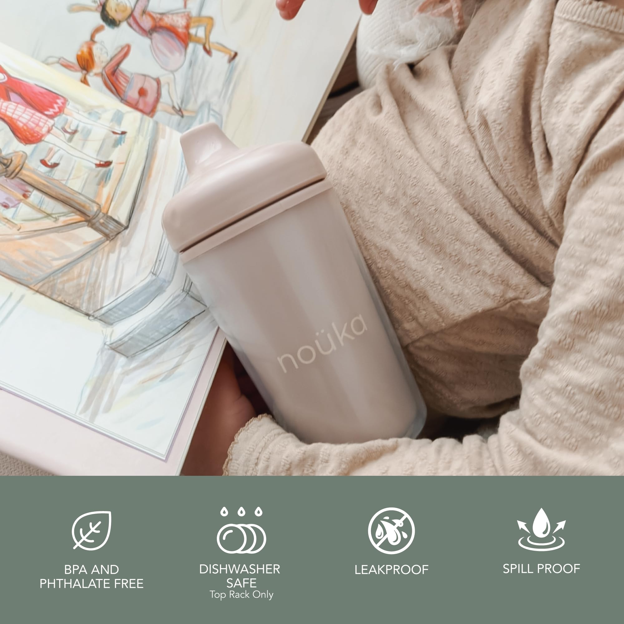 nouka Insulated Non-Spill Sippy Cup | Leak Proof and Easy Grip | Keeps Drinks Hot or Cold | Fern