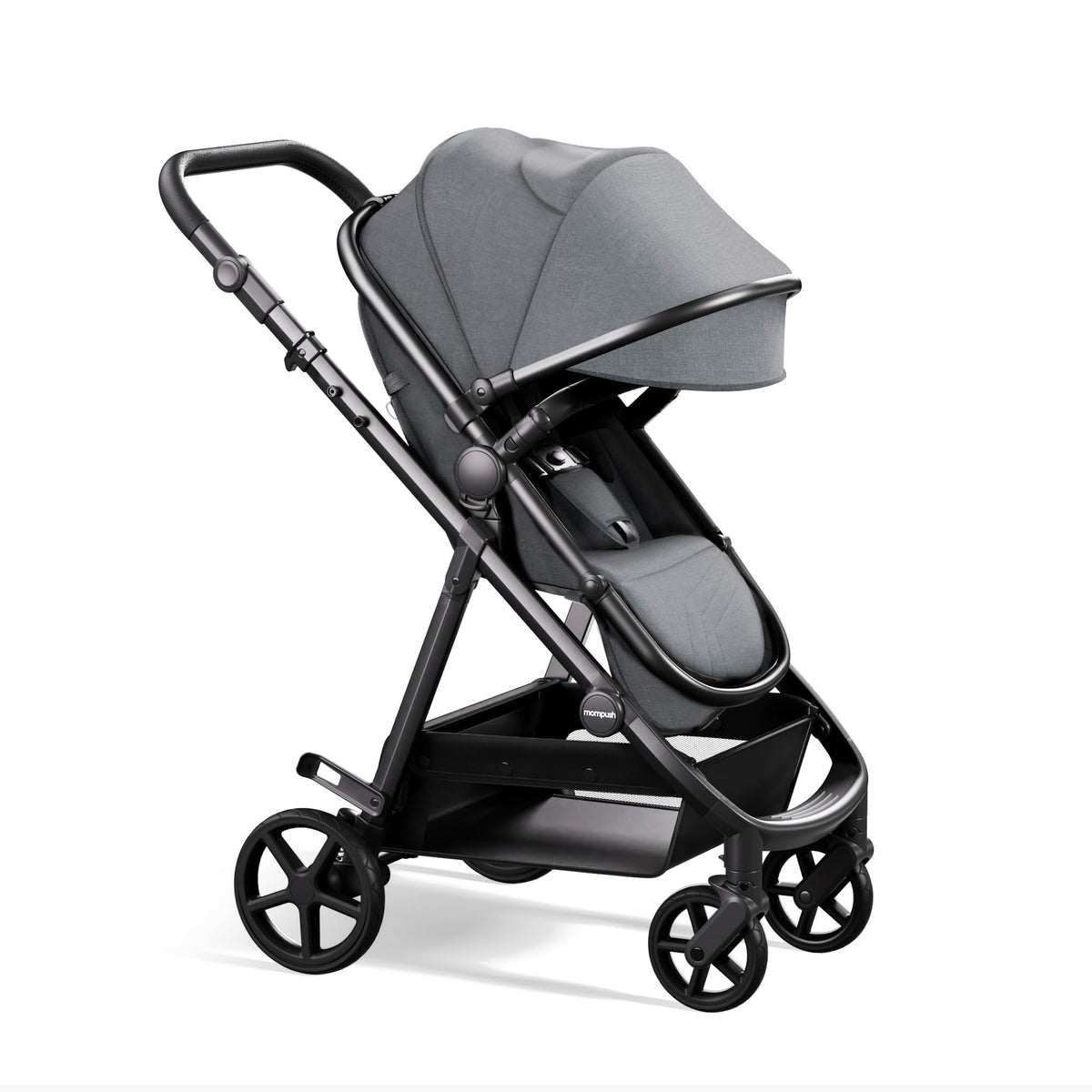 Mompush Wiz 2-in-1 Bassinet Stroller Reversible Seat, One-Hand Fold, Black