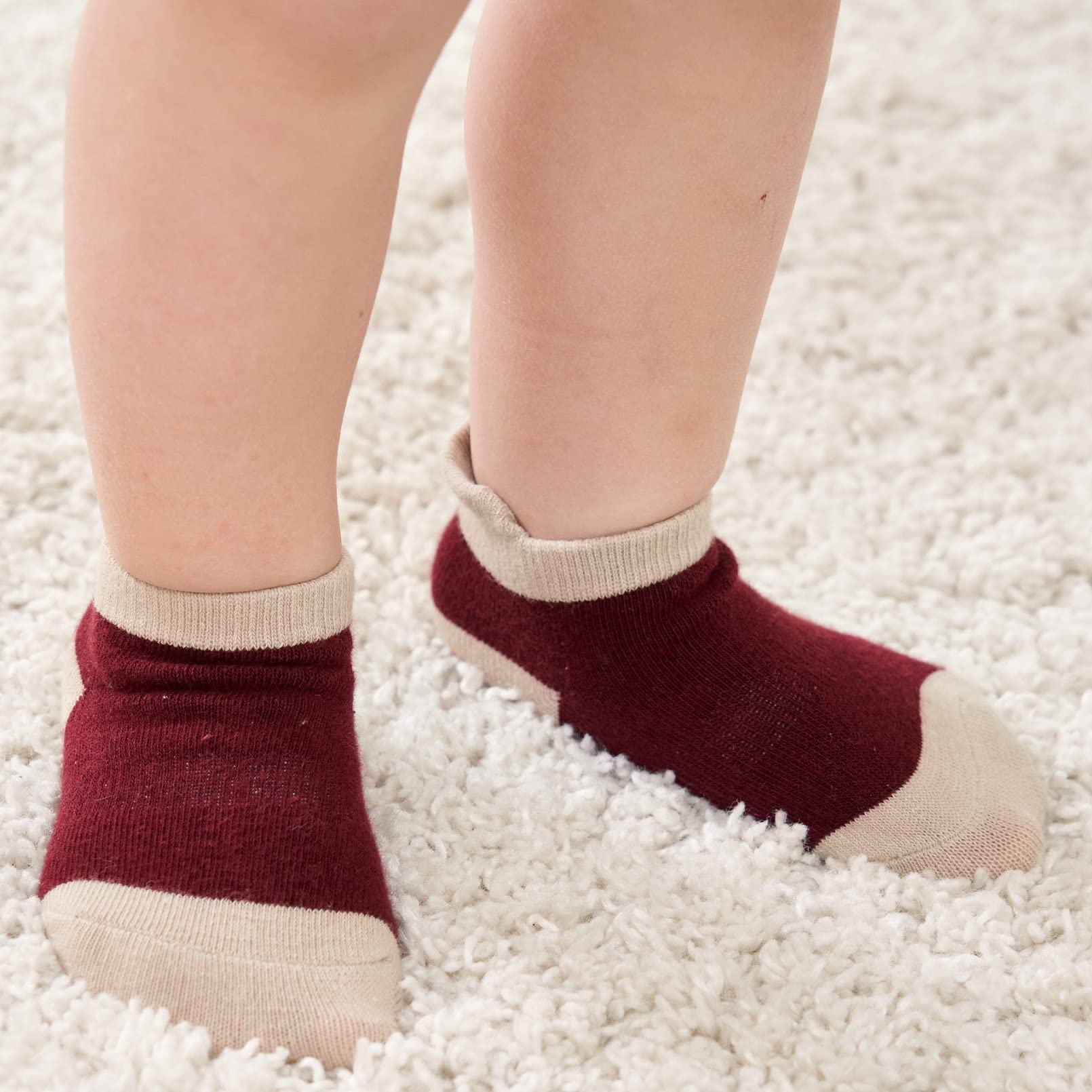 ZAPLES Baby Boys Non Slip Grip Ankle Socks with Non Skid Soles for Infants Toddlers Kids, 9 Pairs, Color-Blocked, 4-7 Years