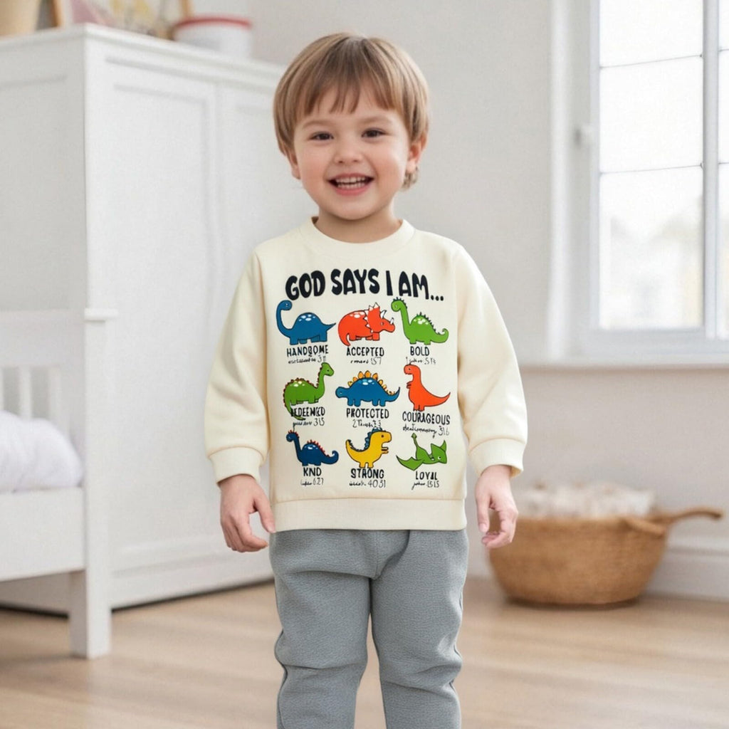 Nyapruwe Toddler Baby Boys Fall Winter Outfits Funny Print Top Pants Set (Beige g-dinosaur, 4-5T)