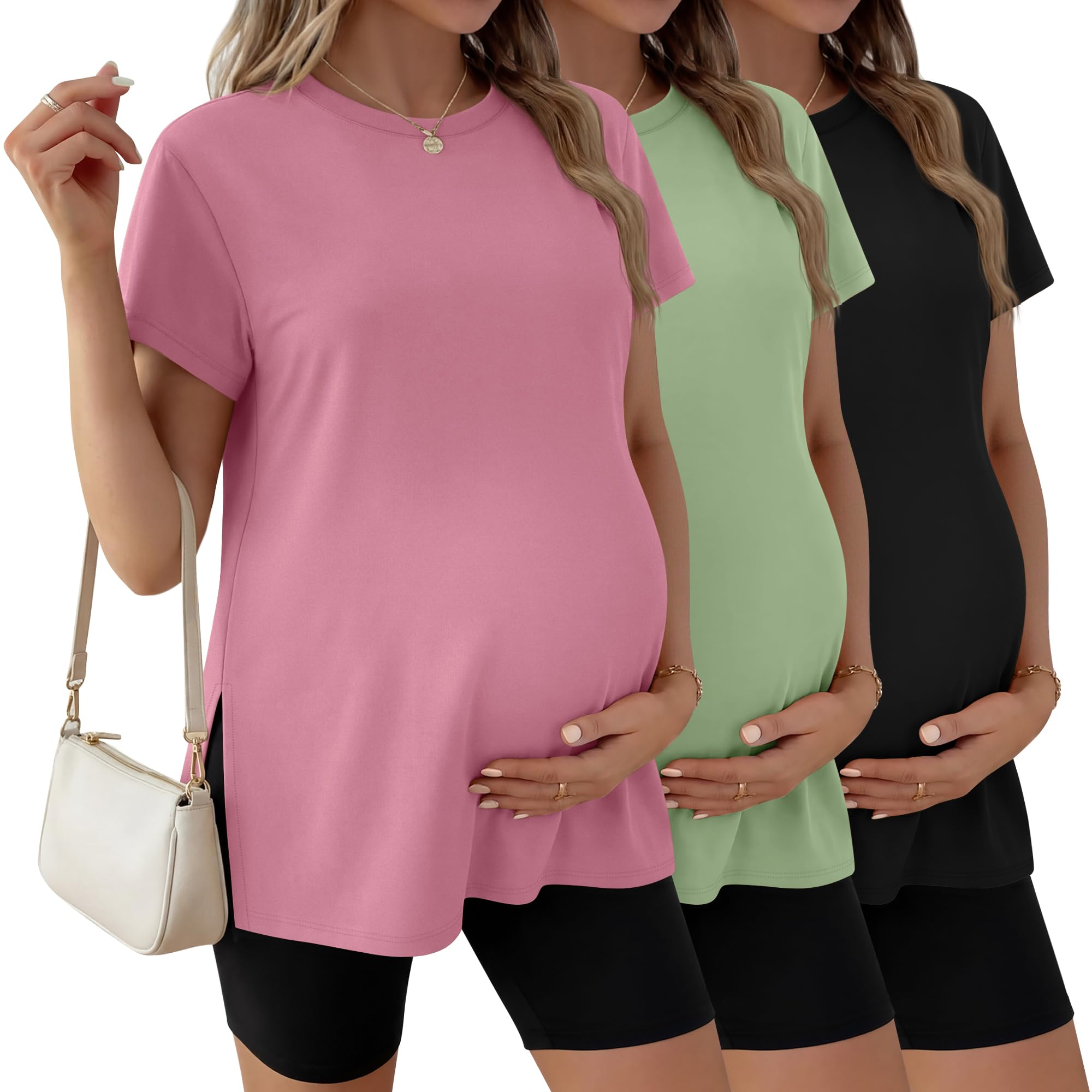 Ficerd 3 Pack Women's Maternity T Shirts, 3-Color, XX-Large