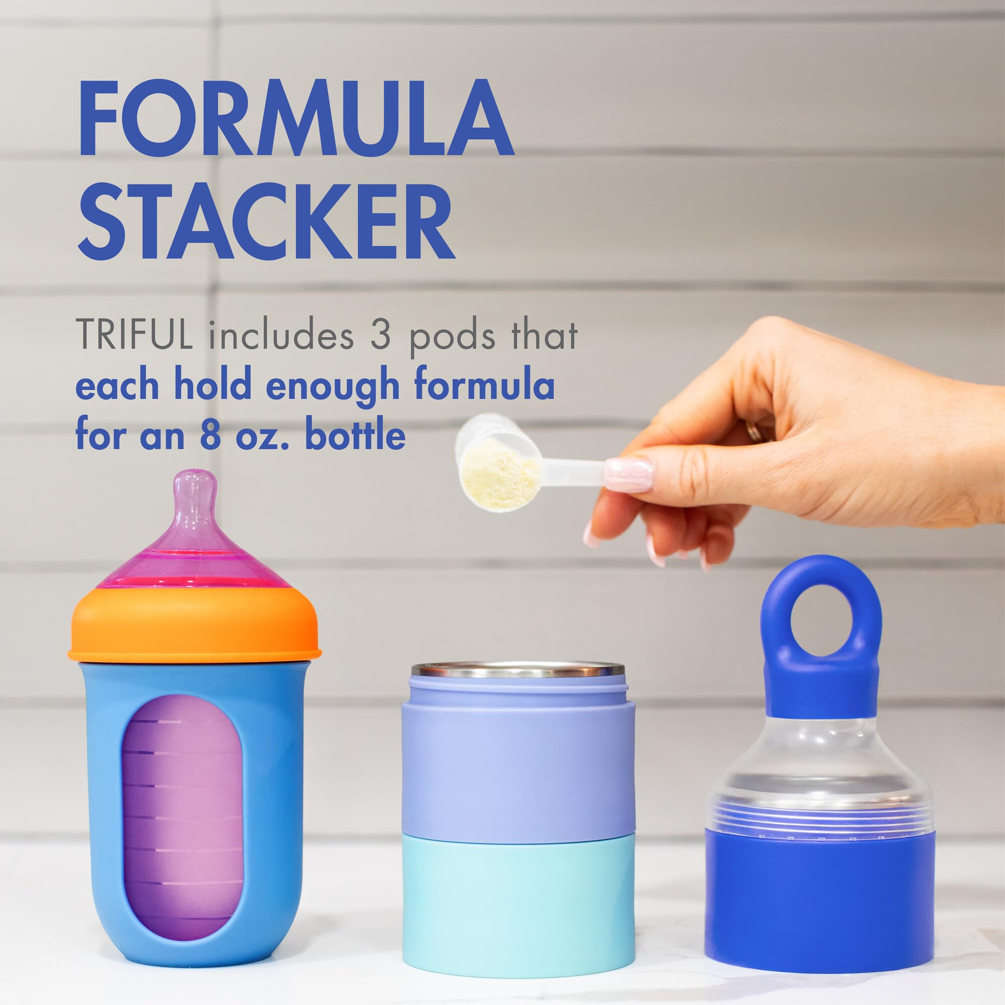 Boon Triful Baby Formula Dispenser On the Go - Insulated Stainless Steel Formula Containers with Stacking Design - Baby Bottle-Feeding Supplies for Travel, Camping, 8 oz, Blue
