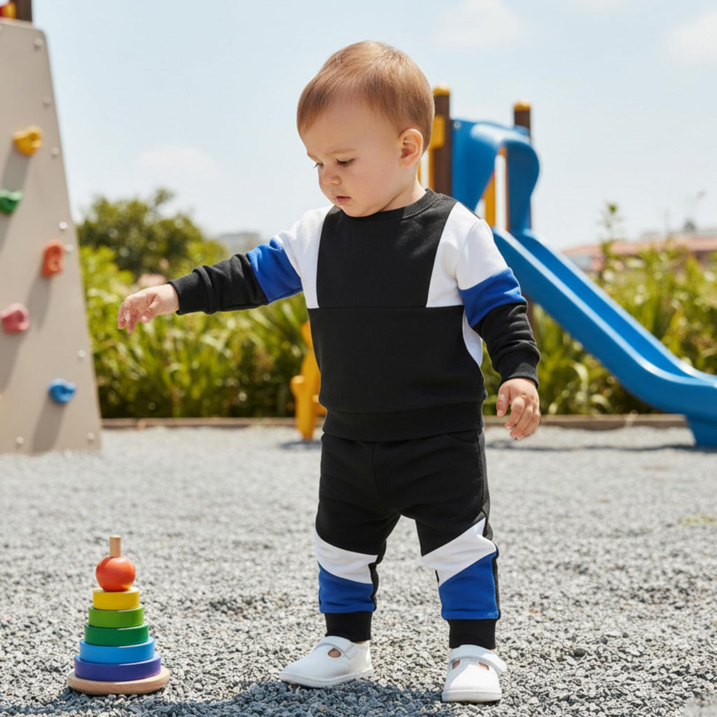 Kupretty Toddler Baby Boy Color Block Sweatshirt Pants White Royal Blue 24M