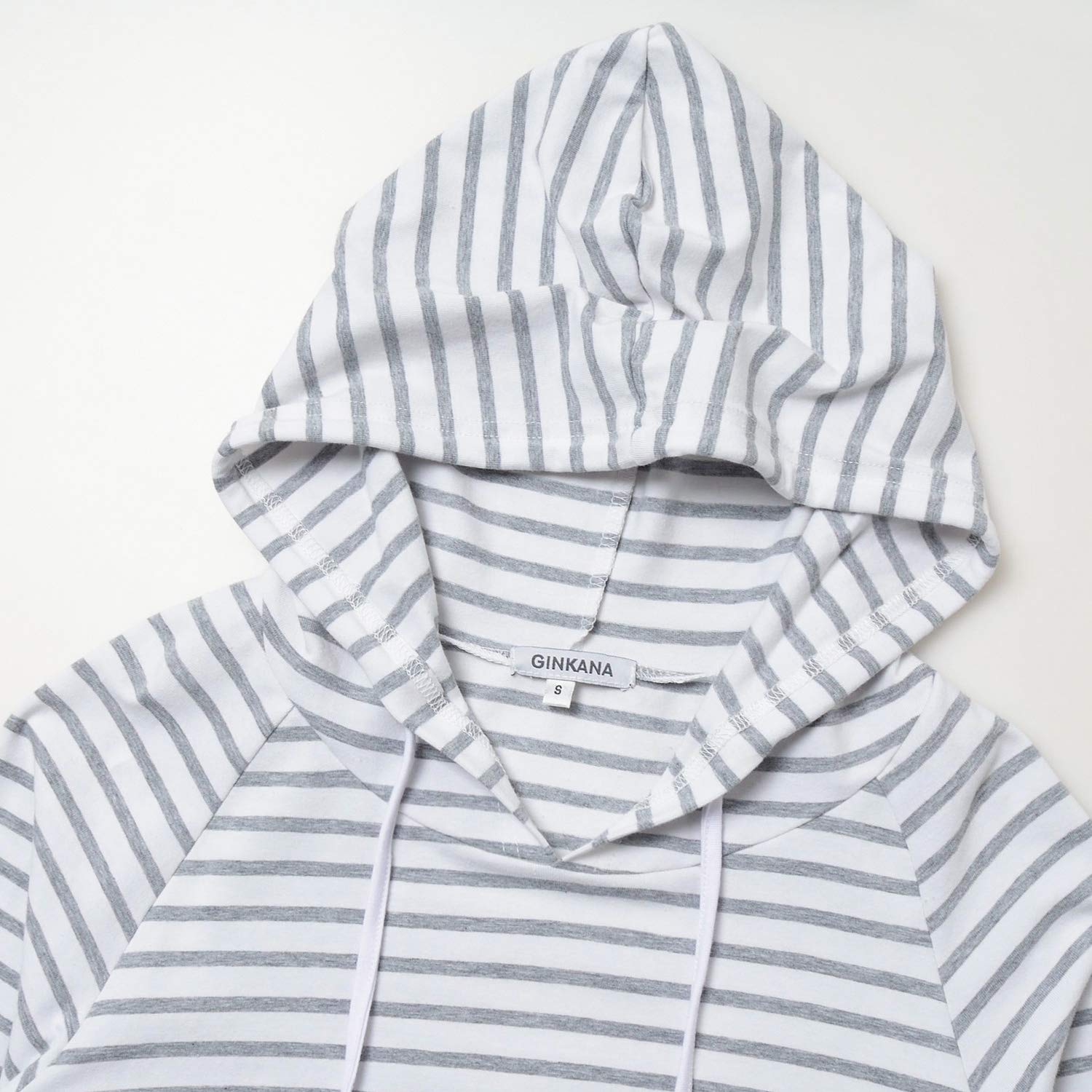 GINKANA Womens Maternity Hoodie Top Sweatshirt Long Sleeve Pregnancy Tunic Top,White with Grey Stripe,Small