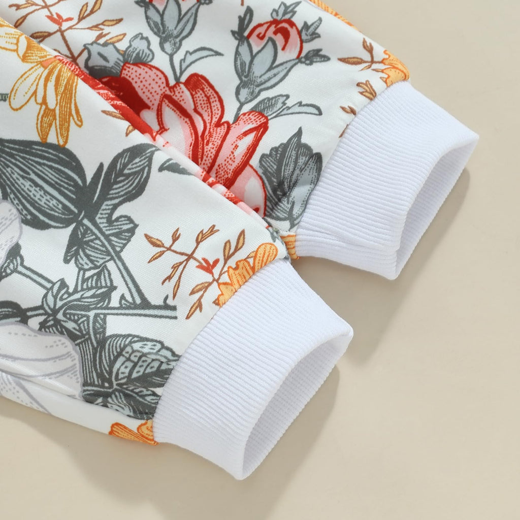 Fernvia Toddler Baby Girl Clothes 3 6 9 12 18 24 Months Fall Outfits Solid Long Sleeve Sweatshirt Tops + Pants Set (White-floral, 2-3 Years)