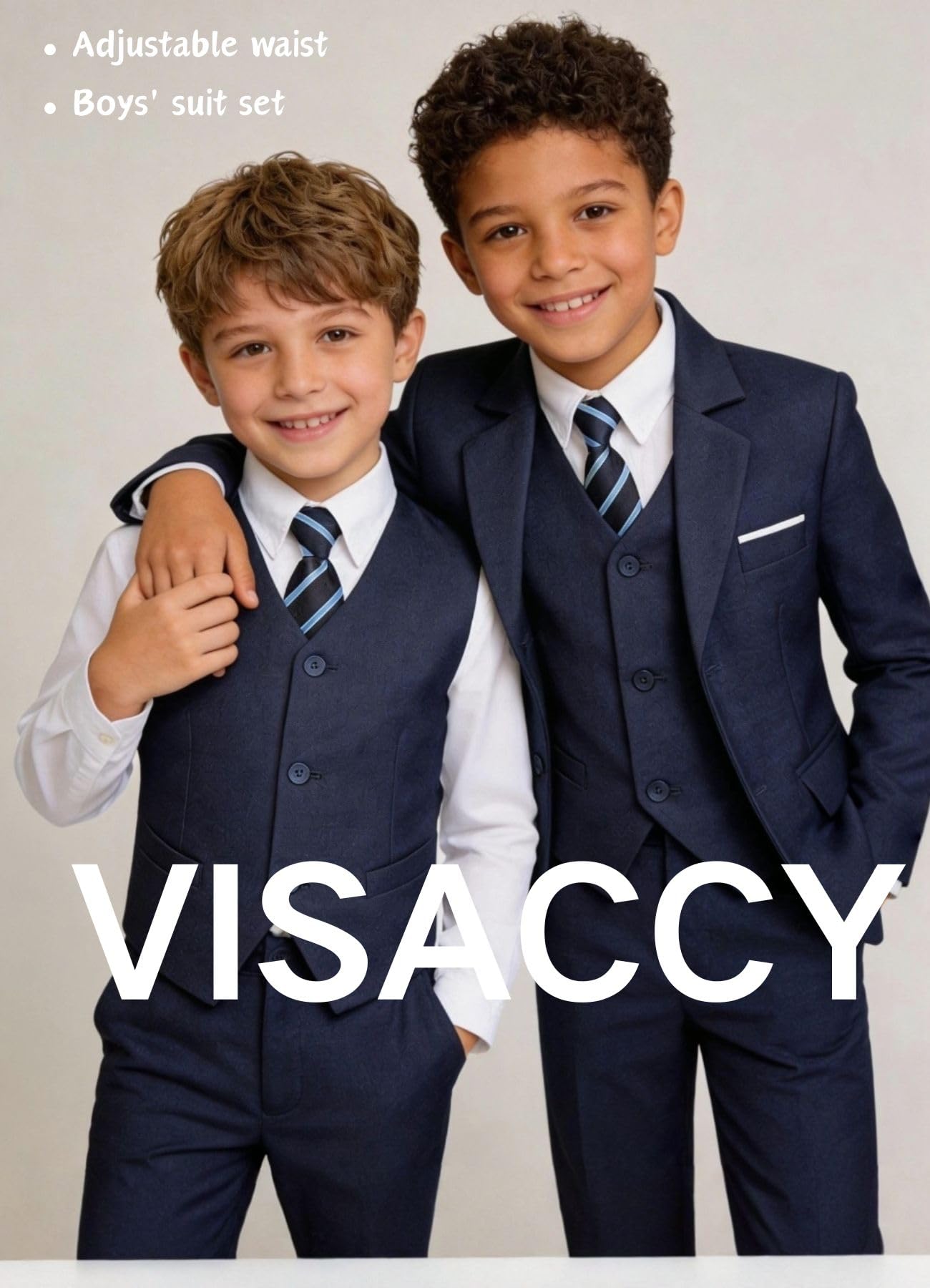 Suit for Boys 5 Pieces Kids Tuxedo Toddler Slim Fit Suits Navy Blue Size 5