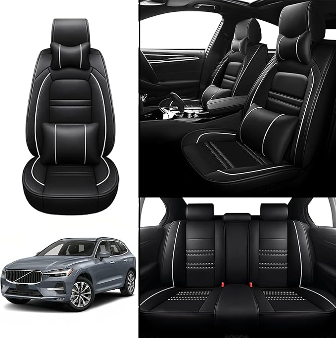 Car Seat Covers for Volvo Car xc60 2010-2025 | 5-Seats Seat Covers, Waterproof Seat Protectors, Automotive Seat Covers (Full Set with Pillow,Black&White Line)