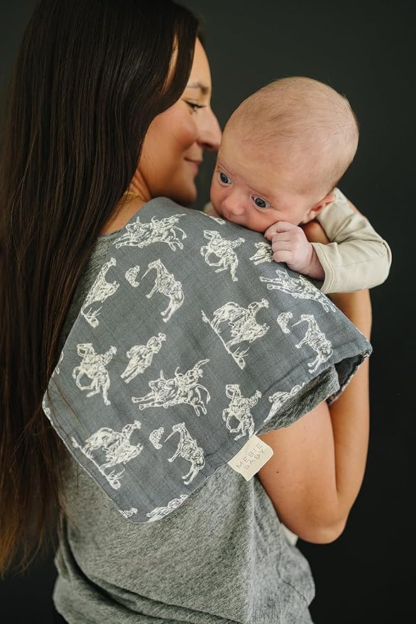 Mebie Baby Burp Cloths, Western, Muslin Burp Cloth Set for Spit Up, Drool, and More, Boho Burp Cloths for Baby Boy and Girl, Baby Must Haves for Registry Lists and Gifts for Newborns