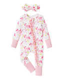 PATPAT Baby Girl Infant Clothes Footie – Soft Viscose from Bamboo, Stretch Feel – 2-Way Ruffled Zipper, Fold-Over Mittens & Cuffs Pink Unicorn 0-3 Months