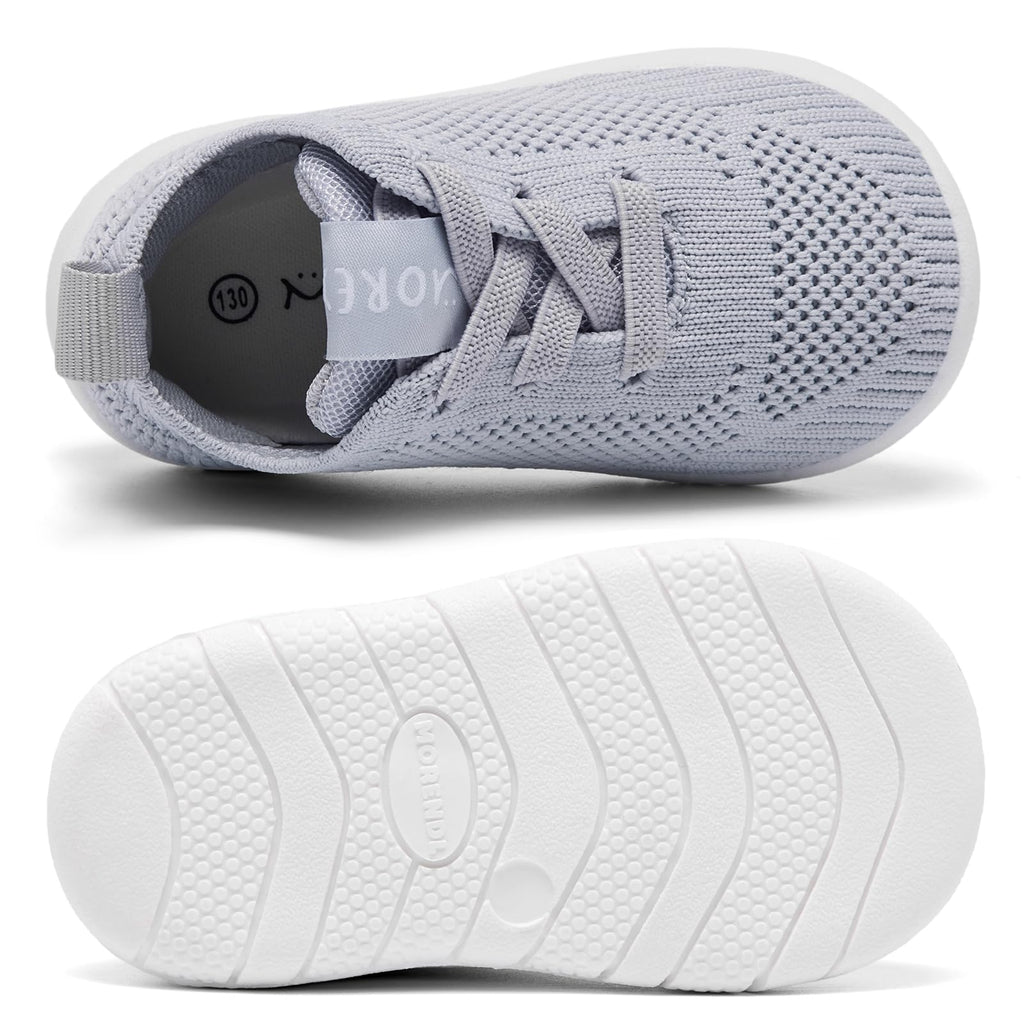 MORENDL Toddler Shoes Baby Walking Sock Shoes Infant Sneakers Boy Girl Barefoot Tennis Shoe Non-Slip Brethable Grey Size 10