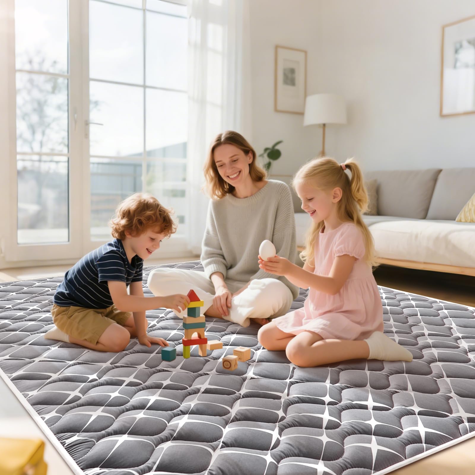 Baby Play Mat - 65" X 50",Premium Thicker Foam One-Piece Machine Washable, Extra Large Anti-Slip Soft Cushioning Foam Playmats for Babies and Toddlers, Foldable Baby Crawling Mat for Playpen