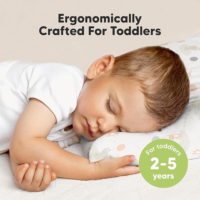 Toddler Pillow with Pillowcase - 13x18 My Little Dreamy Kids Travel Bed Pillows for Sleeping, Organic Cotton Small Pillowcase, Soft & Breathable, Machine Washable, Toddlers 2-5 Years Old (Escapade)