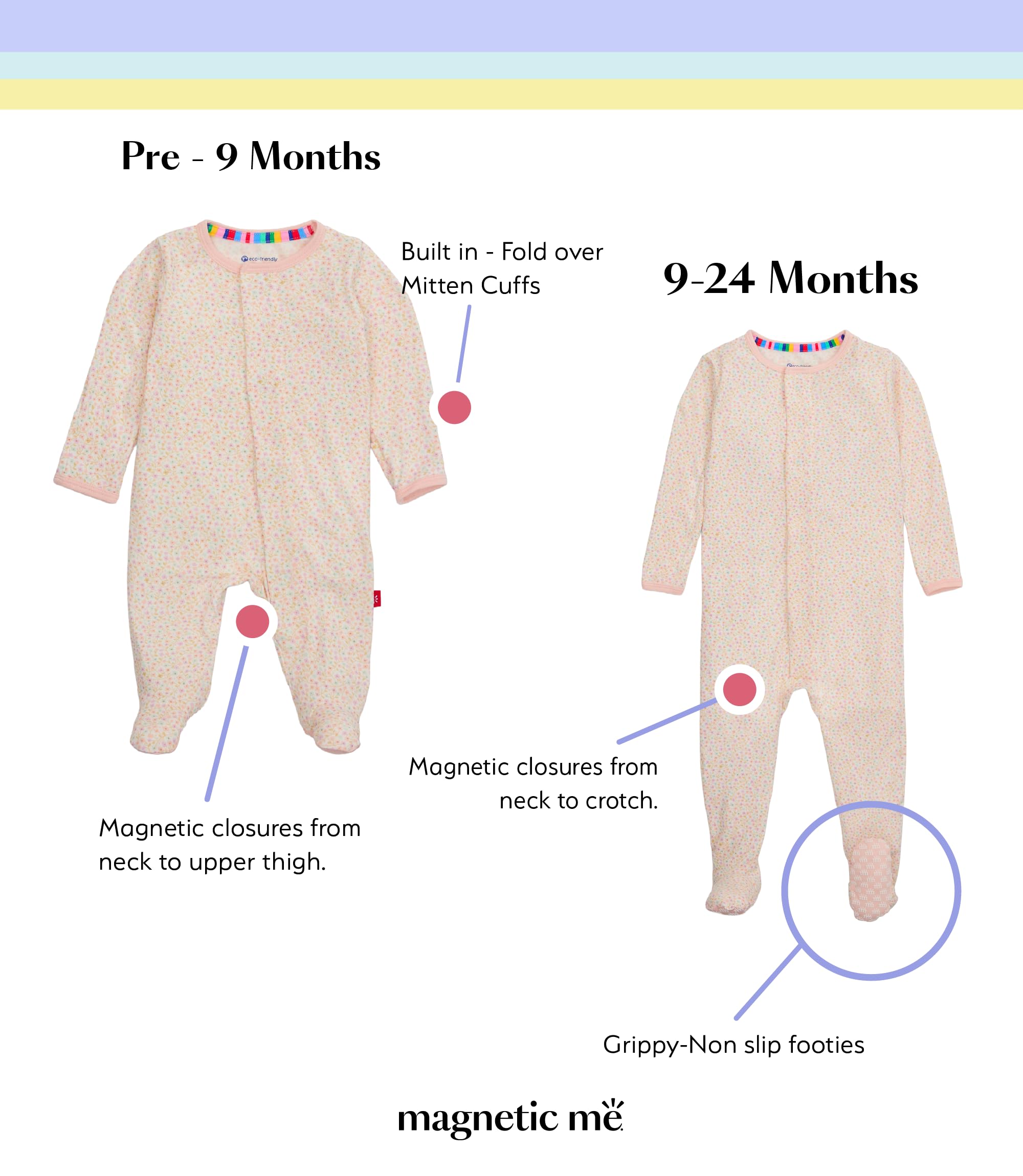 Magnetic Me Girls Modal Magnetic Baby Footie Pajamas | Silky Soft Modal Fabric | Bedford Floral | 12-18 Months