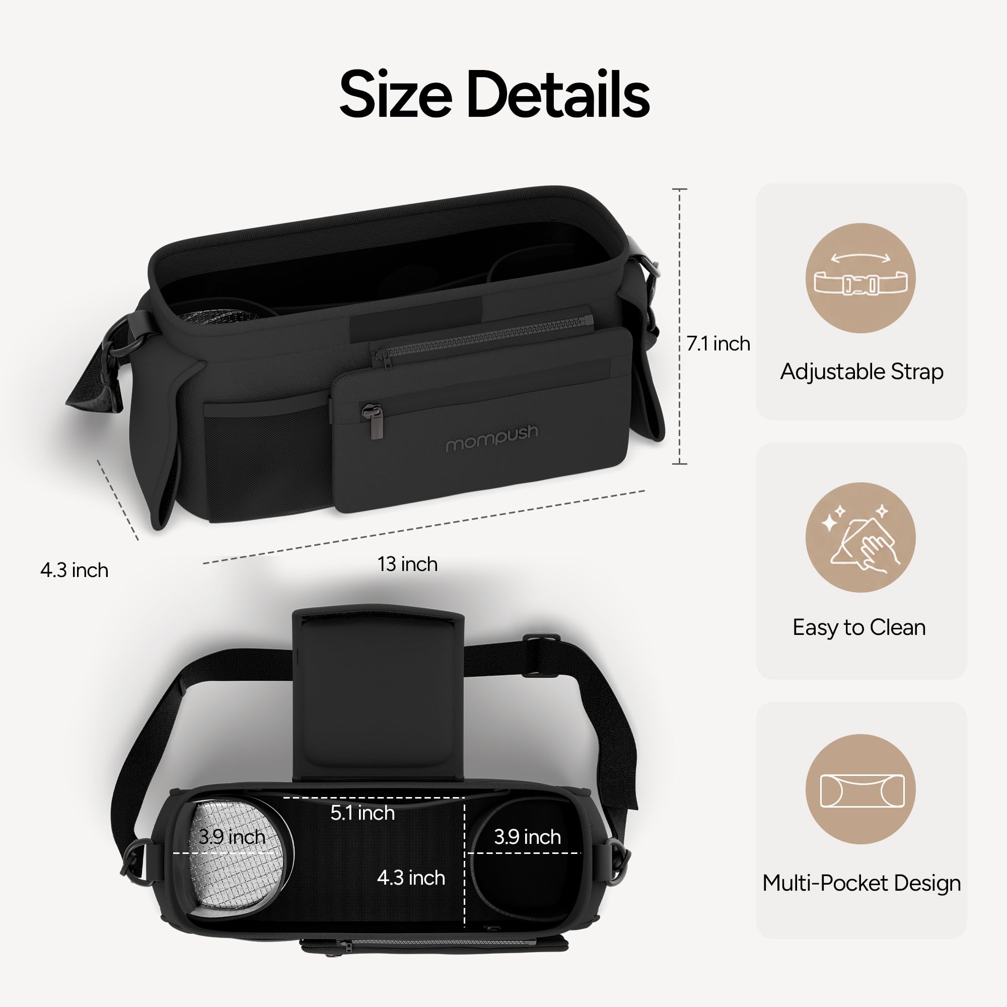 Mompush Lithe V2 Lightweight Travel Stroller with Organizer Included