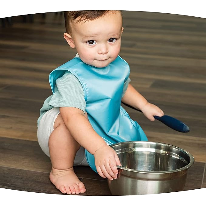 Tiny Twinkle Short Sleeve Apron Bibs for Babies & Toddlers – 2 Pack Waterproof, Mess-Proof Baby Bibs for Eating & Feeding, Machine Washable,Perfect Holiday Gift(Slate Olive, 6–24M)
