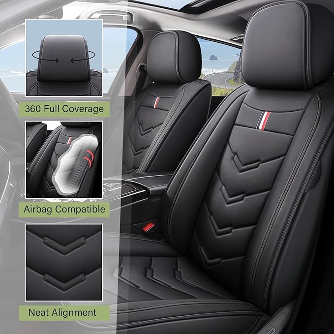 Leather Car Seat Covers Fit for LR Range Rover 2022-2025, 5 Seater Waterproof and Wear-Resistant Seat Cover Interior Accessories(Full Set,Black)