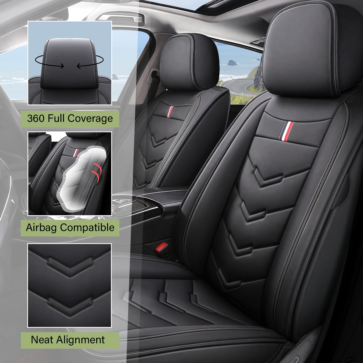 TENDER GLOW Leather Car Seat Covers Fit for LR LR4 2009-2016, 5 Seater Waterproof and Wear-Resistant Seat Cover Interior Accessories(Full Set,Black)