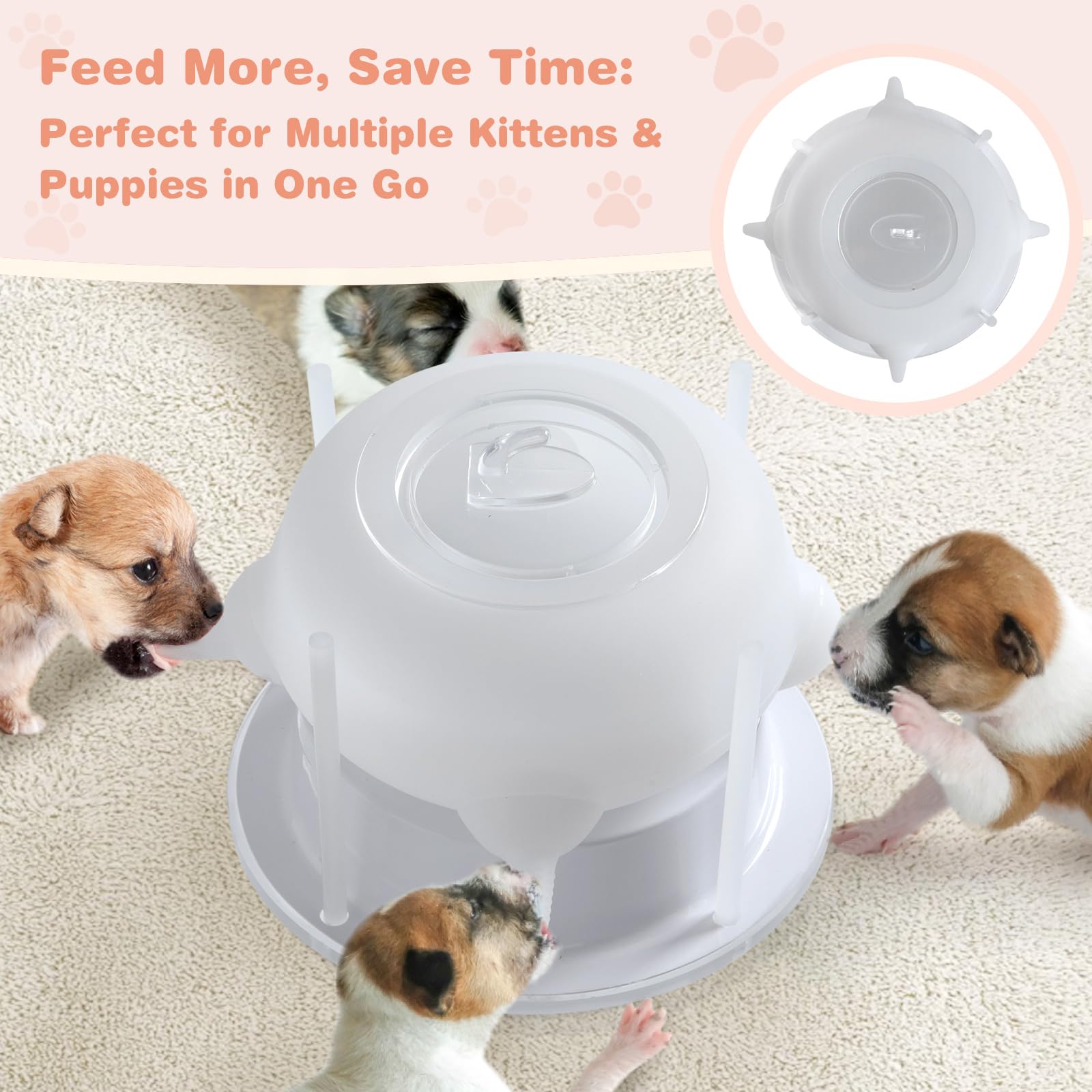 Elevonix Nursing Nipple for Kittens, Nursing Nipple with 4 Adjustable Detachable Nipples – Perfect Replacement for Nursing Bottles, Puppy Feeder for Newborn Kittens & Puppies, 200ml Capacity(White)
