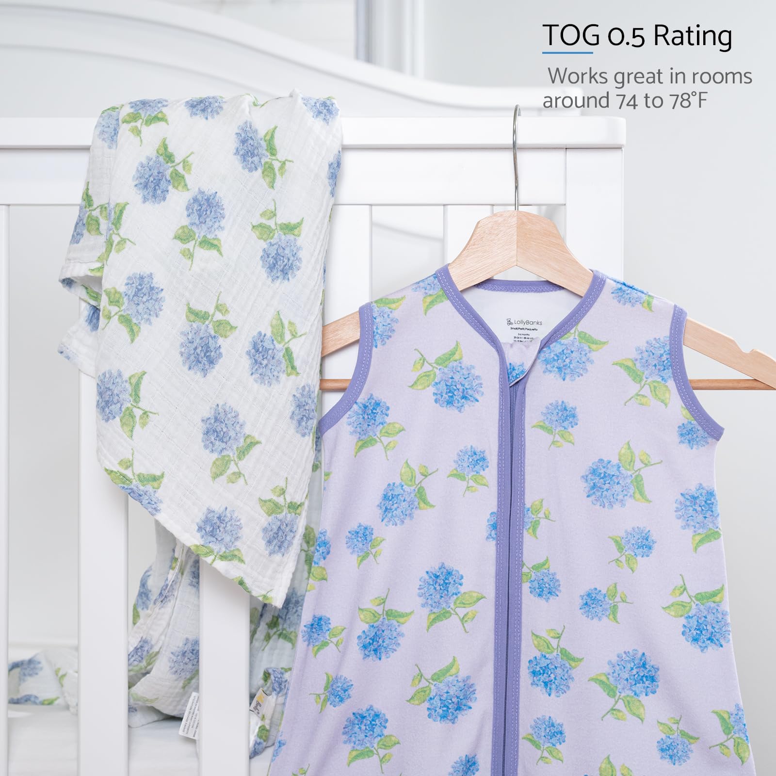LollyBanks Baby Sleep Sack 6-12 Months for Girls, 100% Cotton Baby Wearable Blanket with 2-Way Zipper, 0.5 TOG Breathable Toddler Sleeping Bag, Baby Essential (Hydrangea Print)