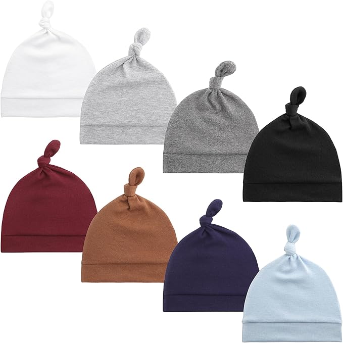 DRESHOW BQUBO 8 Pack Unisex Baby Beanie Hat Infant Toddler Kid Hats Baby Soft Cute Knit Cap Nursery Beanie