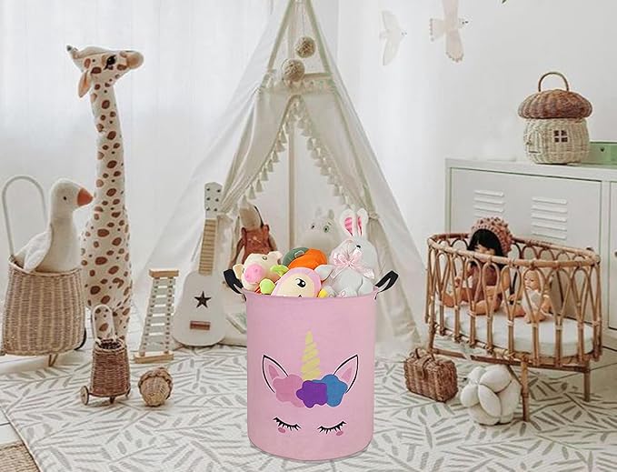 Round Laundry Hamper Storage Basket Laundry Organizer Hamper Storage Bins Clothes and Toys Box Nursery Hamper Gift Basket For Kids with Handles