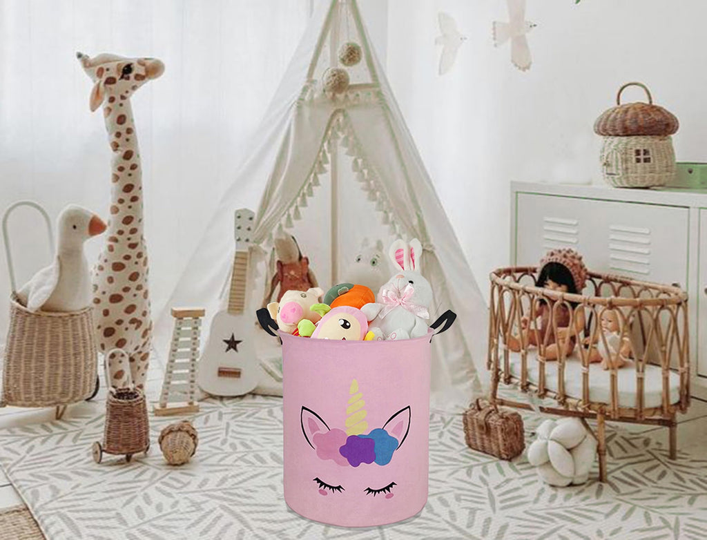 DUYIY Kids Laundry Hamper Storage Basket Laundry Organizer Hamper Storage Bins Clothes Box Nursery Hamper Gift Basket with Handles (Unicorn)