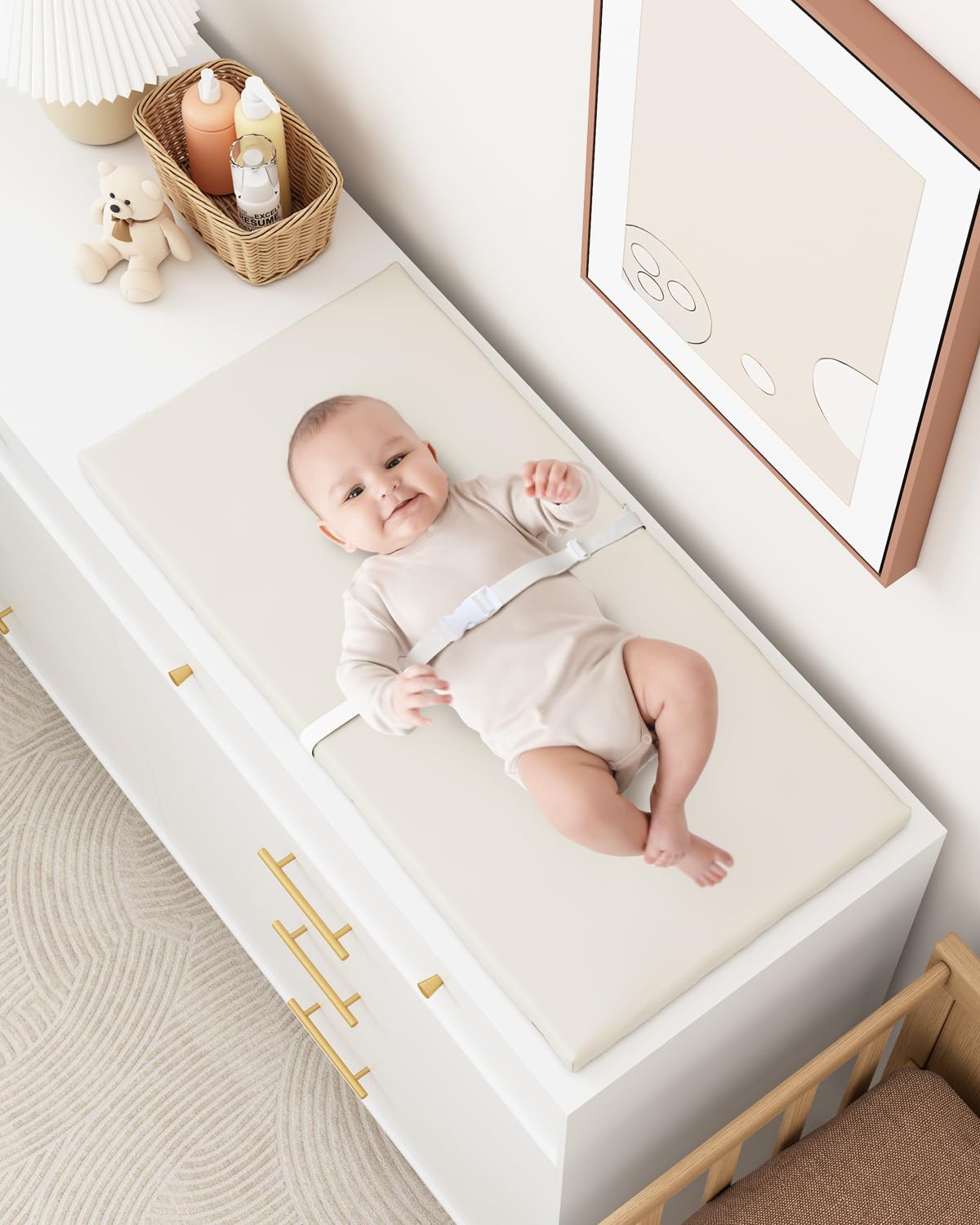 YACODAVO Wipeable Baby Changing Pad for Dresser and Table, Cozy Diaper Changing Pad with Waterproof & Wipe-Clean Leather Cover, Standard Size (31.5" L x 15.8" W), Off-White