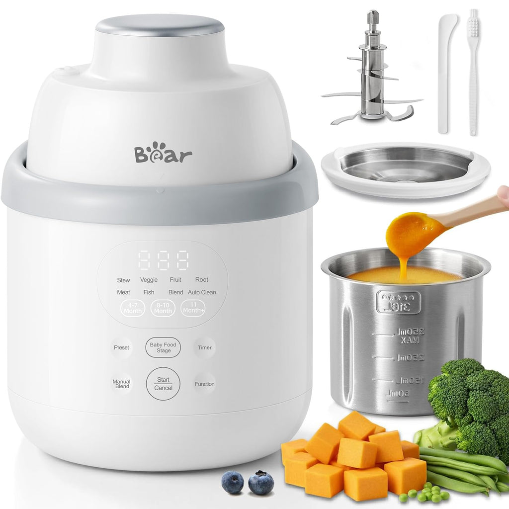 Bear Stainless Steel Baby Food Maker Processor, NutriEase 3-Stage Texture