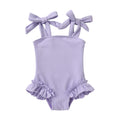 Toddler Swimsuit Girl Solid Color Stripe One-Piece Baby Bathing Suits (Purple, 5-6 Years)
