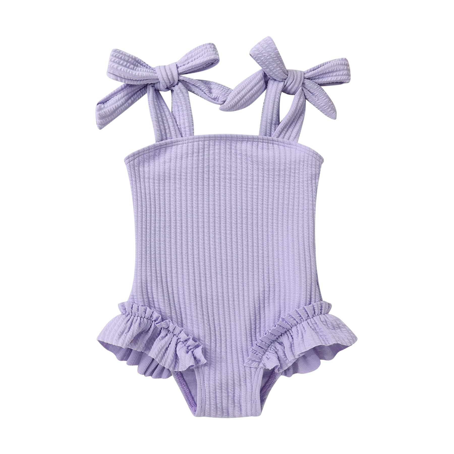 Toddler Swimsuit Girl Solid Color Stripe One-Piece Baby Bathing Suits (Purple, 5-6 Years)