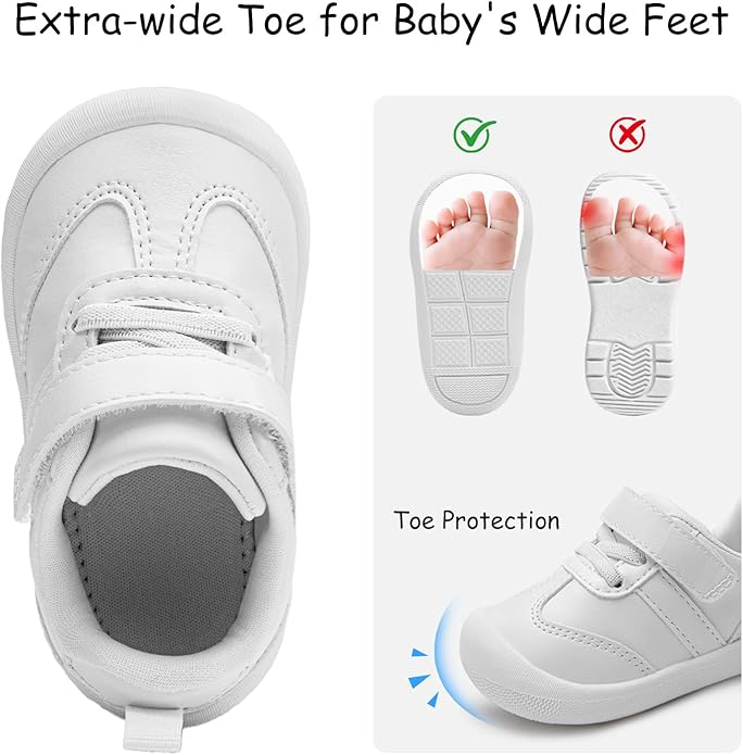 Baby Shoes Boys Girls Barefoot Wide Toe Box Zero Drop First Walkers PU Leather Nonslip Toddler Sneakers for 6-24 Months Infant Walking,Running,Crawling
