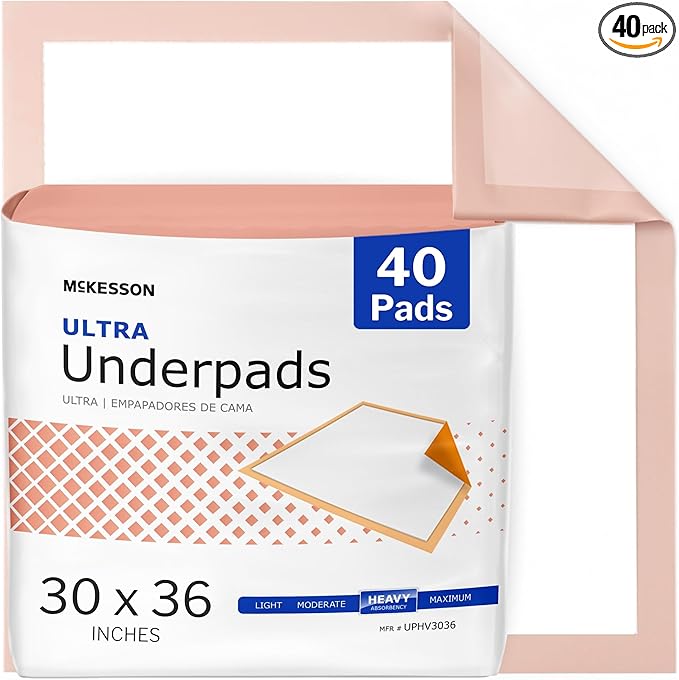 McKesson Underpads Disposable Bed Pads 30" x 36" [40 Count], Heavy Absorbency, Ultra Incontinence Chux Pads for Adults, Elderly, and Baby, Pee Pads