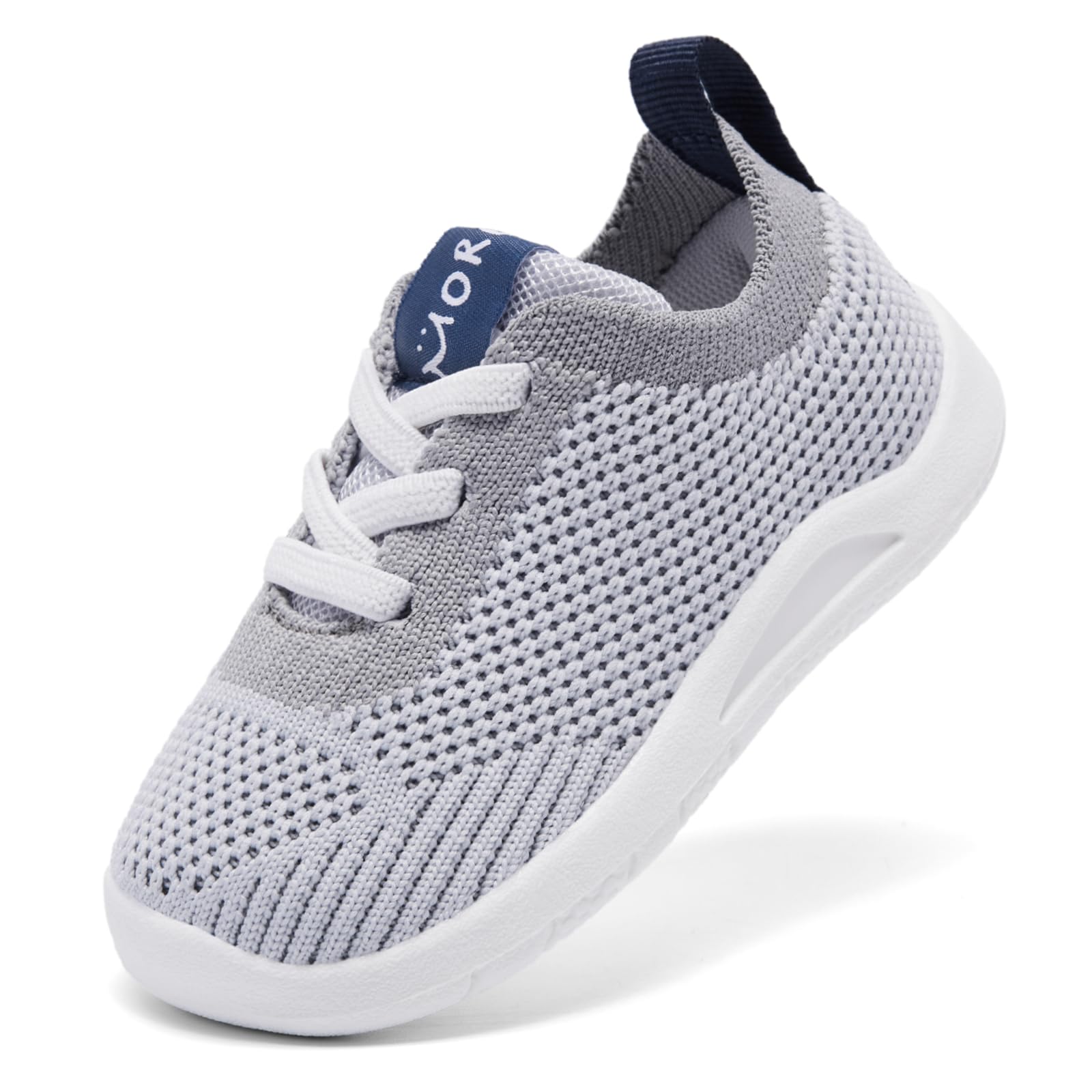 MORENDL Toddler Shoes Baby Walking Sock Shoes Infant Sneakers Boy Girl Barefoot Tennis Shoe Non-Slip Brethable Silver Grey 15-18 Months
