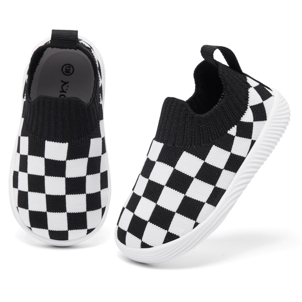 MORENDL Toddler Shoes - Baby Walking Socks - Non-Slip, Breathable - Unisex - 12-15 Months - Black, White