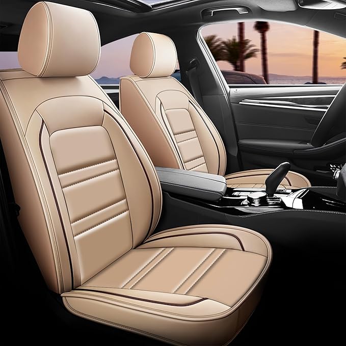 Seat Covers for Tahoe 1995-2025 | 5-Seats Leather Seat Covers, Easy to Install Automotive Seat Covers Full Set (Full Set, Beige)