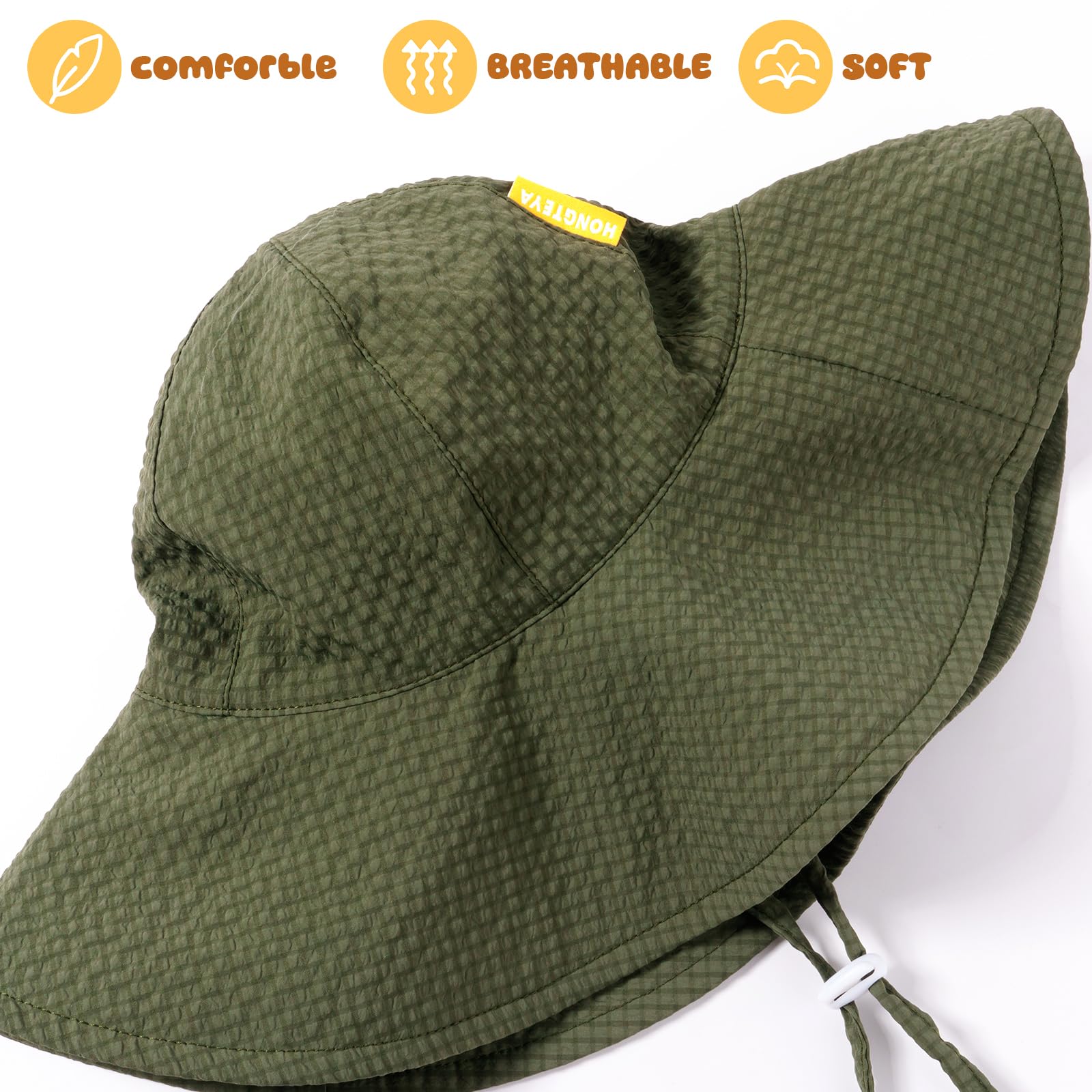 HONGTEYA Baby Sun Hat Wide Brim Adjustable Toddler Beach Bucket Hat Green