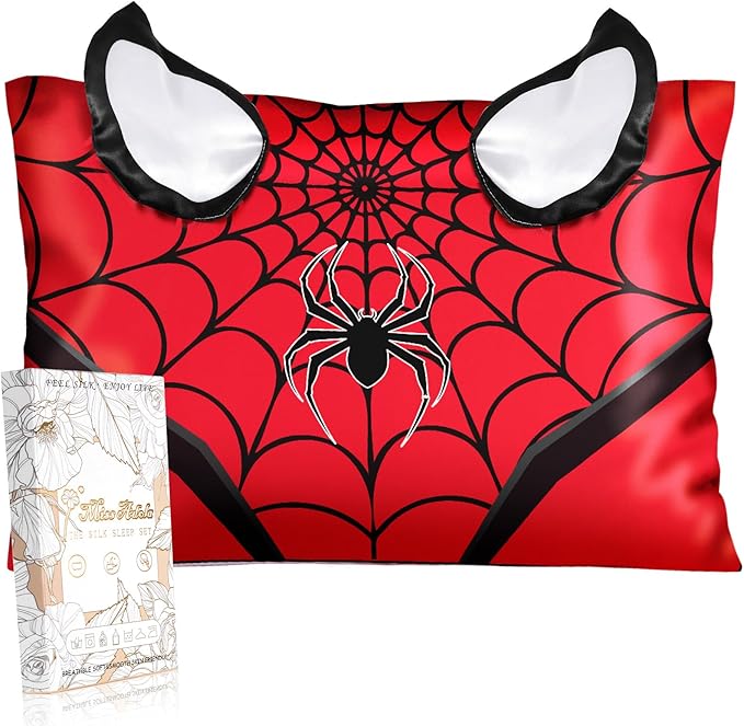 Toddler Pillowcases 13"x18" for Kids - Cute Cartoon Soft Breathable Silk Pillow Cases for Hair and Skin with Hidden Zipper for Boys Fun Kawaii Design for Bedding, Red