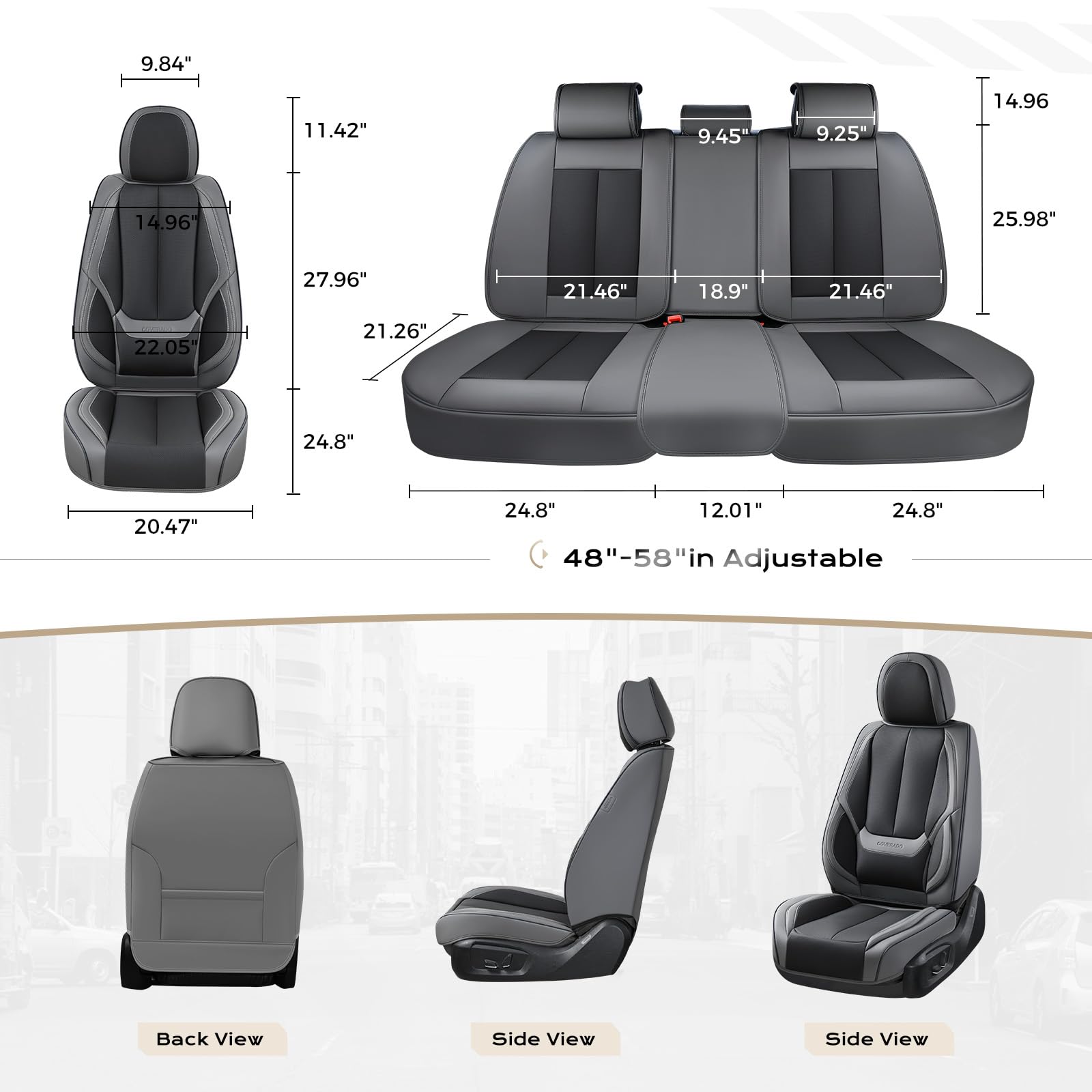 Coverado Car Seat Covers Full Set, Car Seat Protector Waterproof, Nappa Leather Car Seat Cushion, Seat Covers for Cars, Front Seats and Back Universal Fit for Most Cars