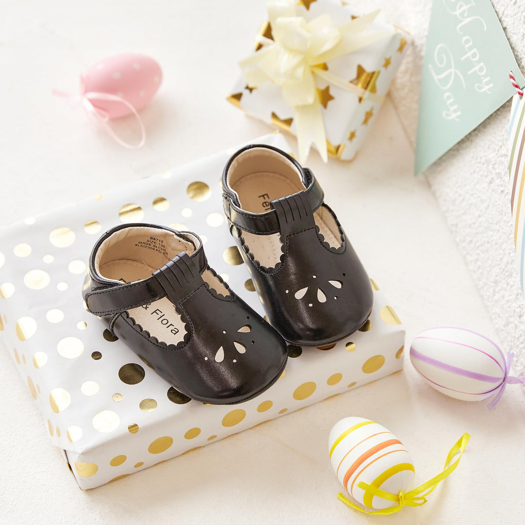 Soft Sole Black Baby Shoes - Infant Baby Walking Shoes Moccasinss Rubber Sole Crib Shoes(Black,6-9Months Infant)