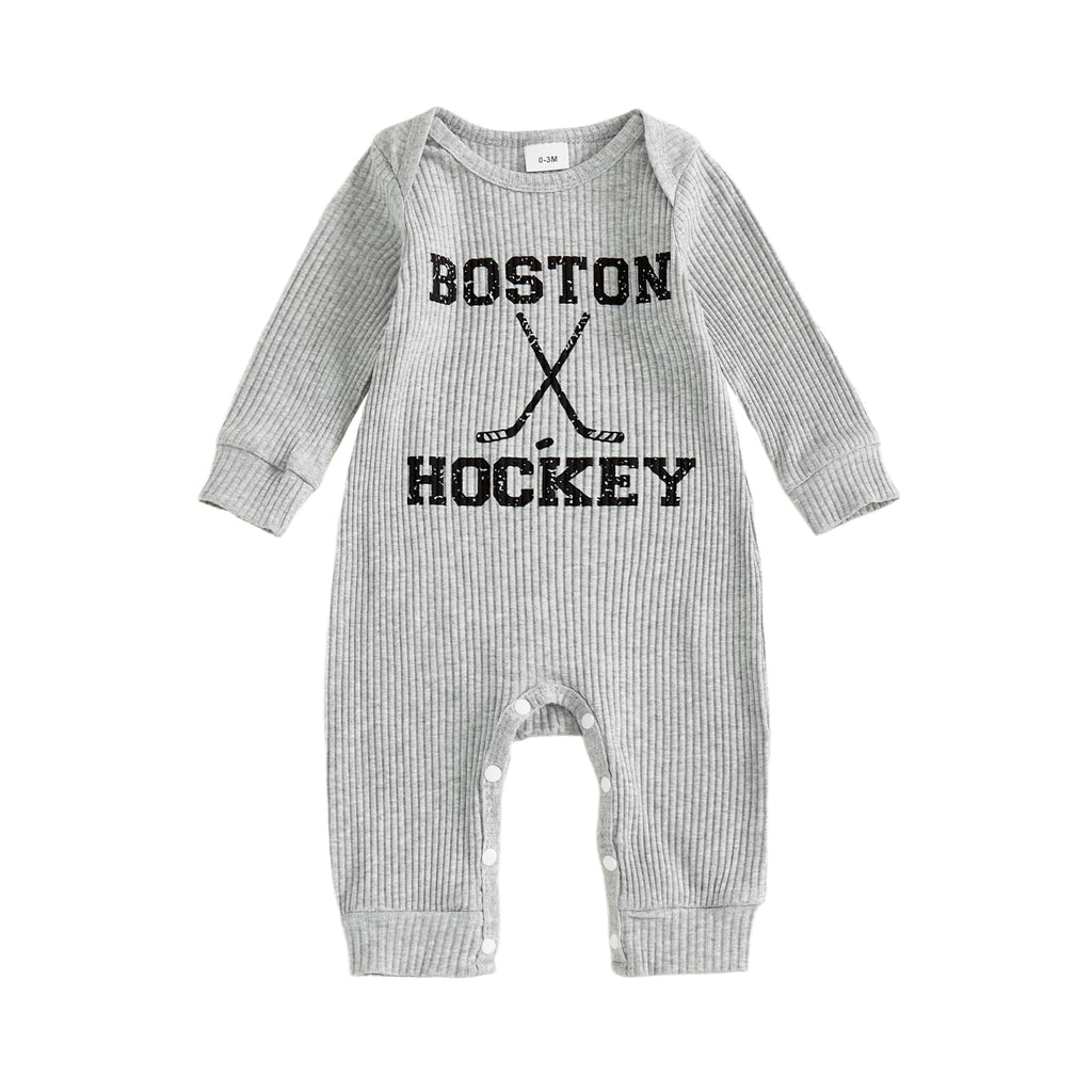 Fernvia Newborn Baby Boy Clothes Letters Print Bodysuit 3 6 9 12 18 Months Long Sleeve Jumpsuit with Hat 2PCS Outfits Set (E Dark Grey, 0-3 Months)