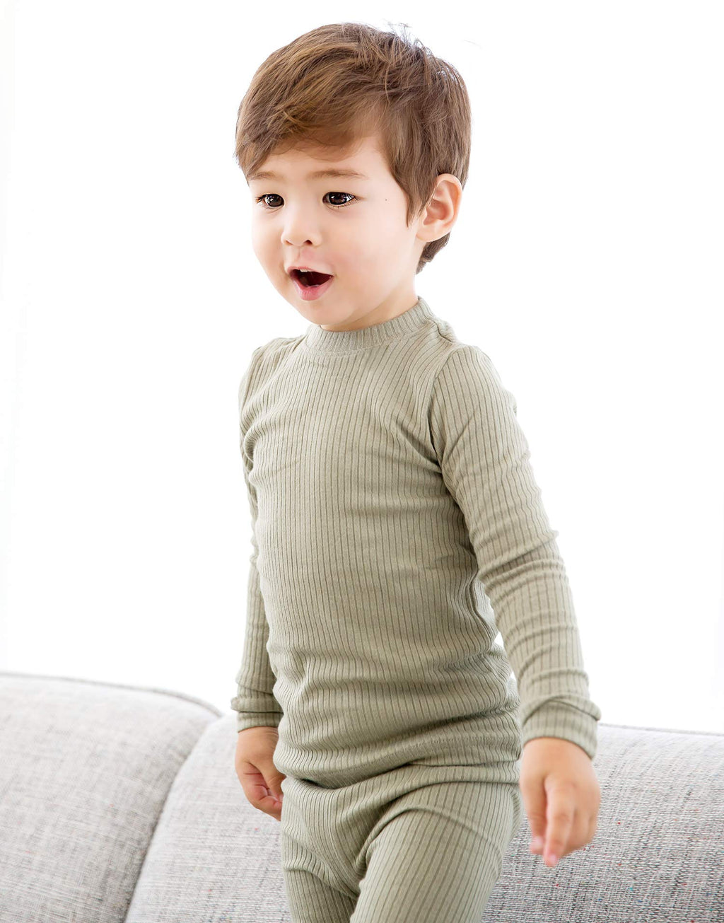 VAENAIT BABY Infant Toddler Kids Girls Long Sleeve Modal Sleepwear Pajamas 2pcs Set Rib Knit Khaki JM