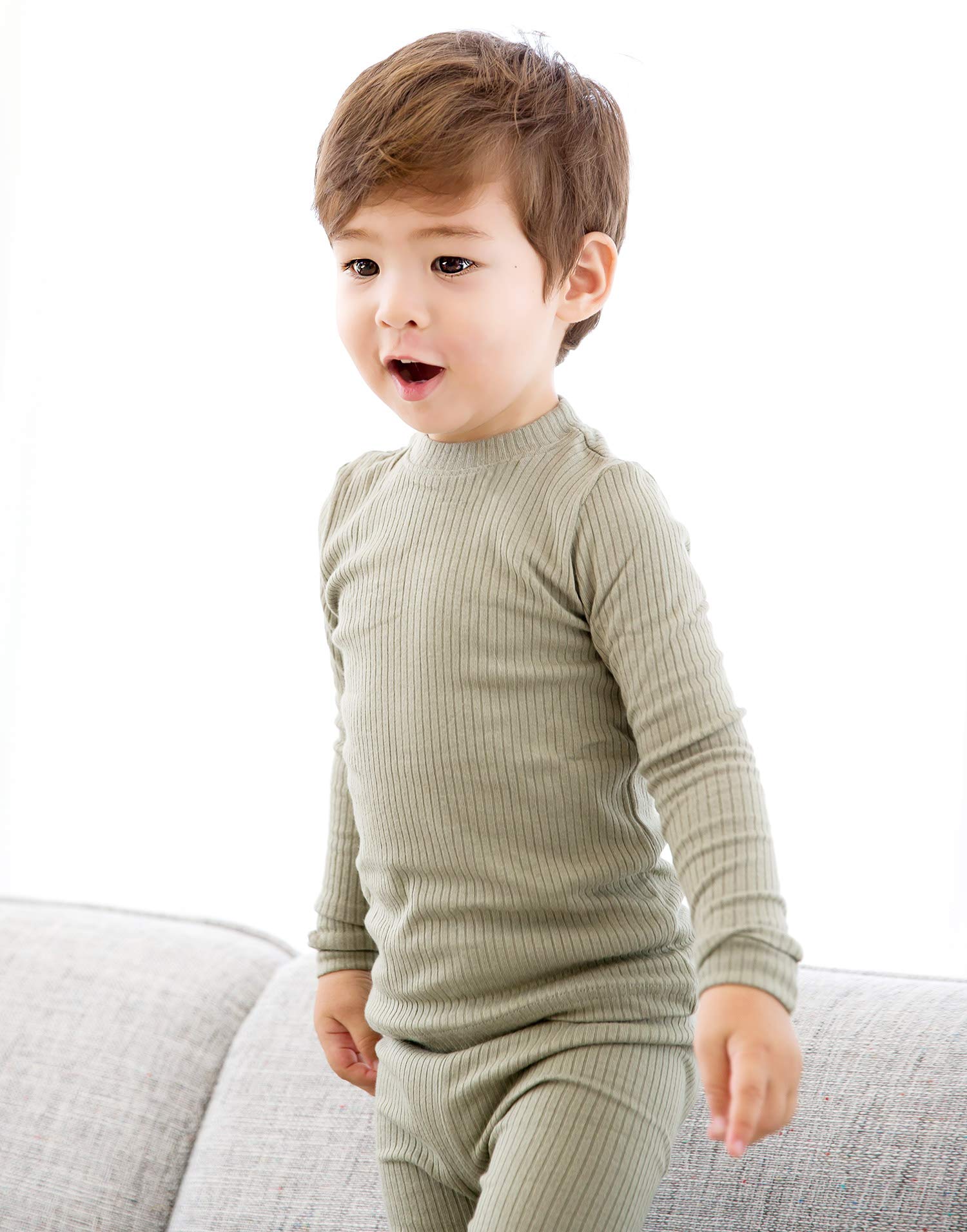 VAENAIT BABY Infant Toddler Kids Girls Long Sleeve Modal Sleepwear Pajamas 2pcs Set Rib Knit Khaki JM